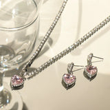 Pink Diamond Love Zircon Necklace Set