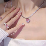 Pink Diamond Love Zircon Necklace Set