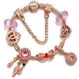 Pink Dreamcatcher & Beads Charm Pendant Bracelet DIY Jewelry Making