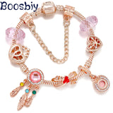 Pink Dreamcatcher & Beads Charm Pendant Bracelet DIY Jewelry Making