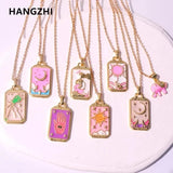Pink Dripping Punk Tarot Enamel Necklace for Women