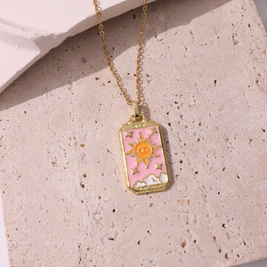 Pink Dripping Punk Tarot Enamel Necklace for Women