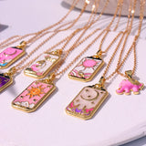 Pink Dripping Punk Tarot Enamel Necklace for Women