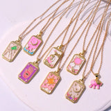 Pink Dripping Punk Tarot Enamel Necklace for Women