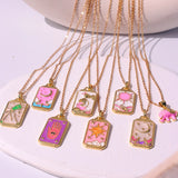 Pink Dripping Punk Tarot Enamel Necklace for Women