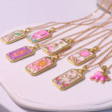 Pink Dripping Punk Tarot Enamel Necklace for Women