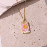 Pink Dripping Punk Tarot Enamel Necklace for Women