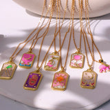 Pink Dripping Punk Tarot Enamel Necklace for Women