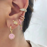 Pink Enamel 925 Silver Hoop Earrings Light Pink Geometry Party Jewelry