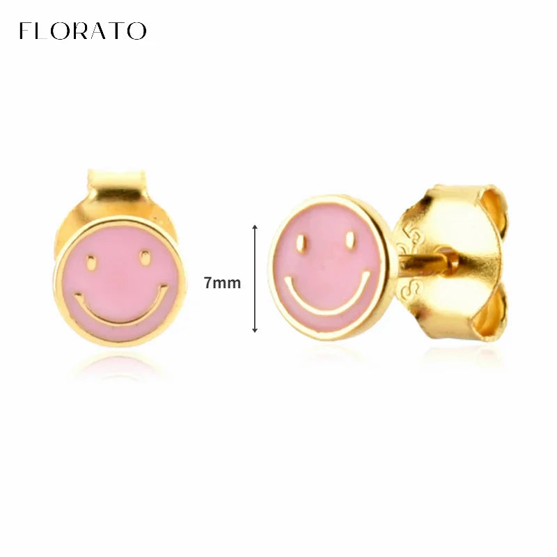 Pink Enamel 925 Silver Hoop Earrings Light Pink Geometry Party Jewelry