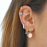 Pink Enamel 925 Silver Hoop Earrings Light Pink Geometry Party Jewelry