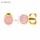 Pink Enamel 925 Silver Hoop Earrings Light Pink Geometry Party Jewelry