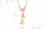 Pink Enamel Butterfly Chain Link Pendant Necklace, 925 Sterling Silver