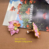 Pink Enamel Sweet Earrings Clip Flower Jewelry