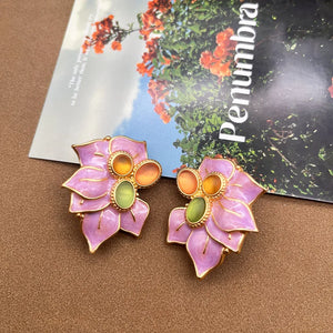 Pink Enamel Sweet Earrings Clip Flower Jewelry