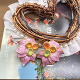 Pink Enamel Sweet Earrings Clip Flower Jewelry
