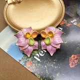 Pink Enamel Sweet Earrings Clip Flower Jewelry