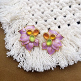 Pink Enamel Sweet Earrings Clip Flower Jewelry
