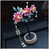 Pink Flower Hairpins Clips Chinese Style Hair Jewelry Women Girls Hanfu Dress