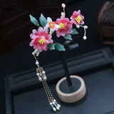 Pink Flower Hairpins Clips Chinese Style Hair Jewelry Women Girls Hanfu Dress