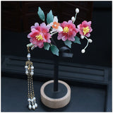 Pink Flower Hairpins Clips Chinese Style Hair Jewelry Women Girls Hanfu Dress