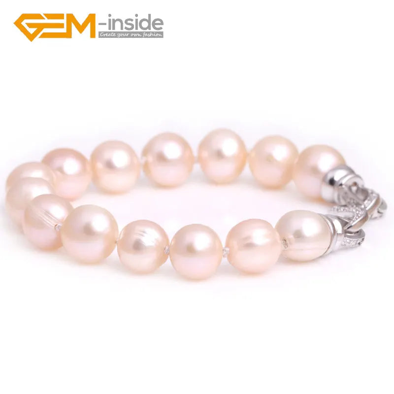 Pink Freshwater Pearl Beaded Elastic Ginger Bracelet Jewelry for Women