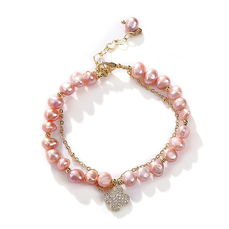 Pink Freshwater Pearl Bracelet Women Girl Gift Charming Jewellery