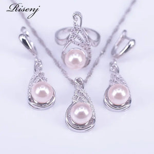 Pink Freshwater Pearl Silver 925 Jewelry Set Zircon Costume Jewelry Set