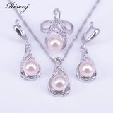Pink Freshwater Pearl Silver 925 Jewelry Set Zircon Costume Jewelry Set