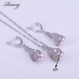 Pink Freshwater Pearl Silver 925 Jewelry Set Zircon Costume Jewelry Set