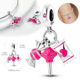 Pink Game Console Headphone Cat Paw Pendant 925 Silver Charm