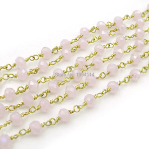 Pink Glass Faceted Oblaten Beads Wire Chain for Necklaces or Bracelets