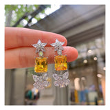 Pink Green Crystal Earrings Butterfly Flower 925 Sterling Silver Women Tassel