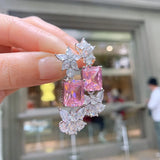 Pink Green Crystal Earrings Butterfly Flower 925 Sterling Silver Women Tassel