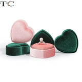 Heart-Shaped Corduroy Jewelry Box Pink/Green