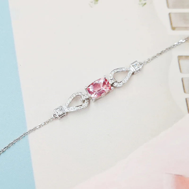 18K Pink Tourmaline Bracelet with Zircon Inlay