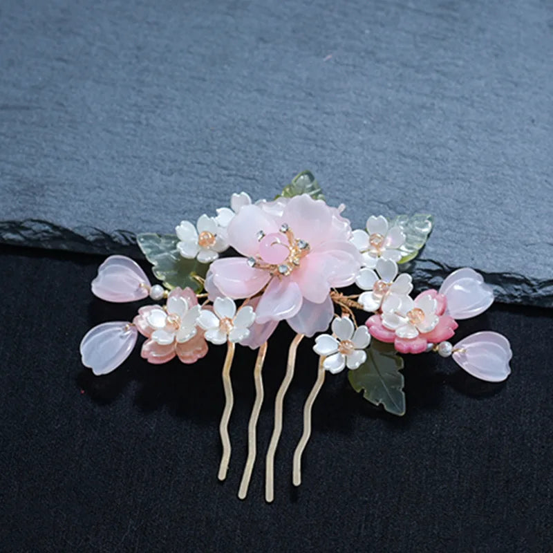 Pink Ancient Style Hair Comb Hairpin Set for Women