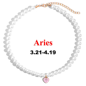 12 Constellation Pearl Beaded Necklace Zodiac Sign Choker Necklaces