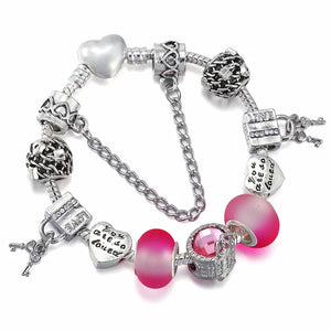 Heart Lock & Key Charm Bracelet With Key Pendant - Gift for Women