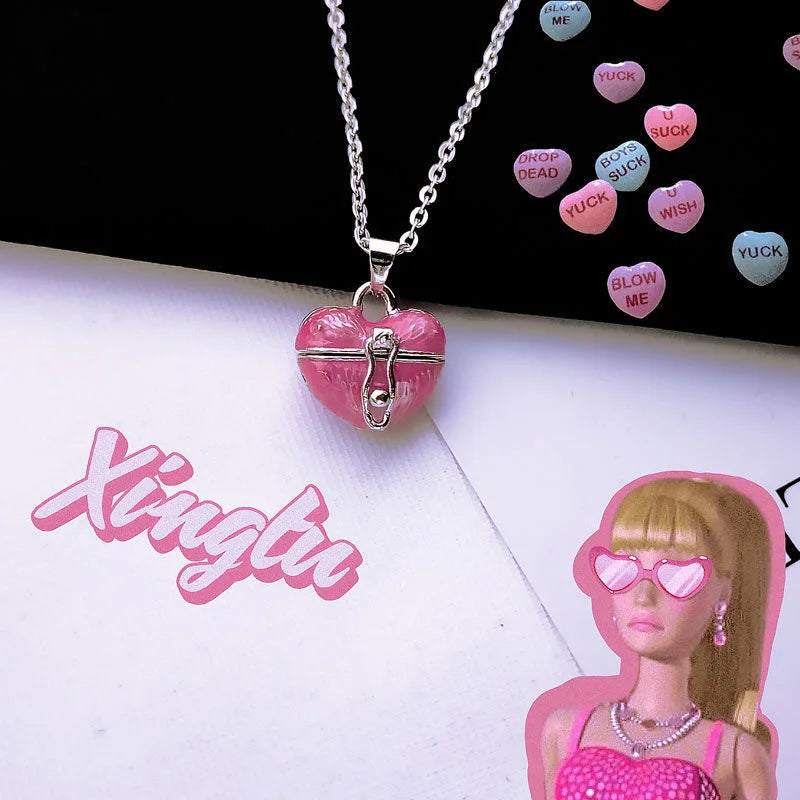 Pink Heart Necklace French Retro Castle Necklace Jewelry