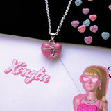 Pink Heart Necklace French Retro Castle Necklace Jewelry