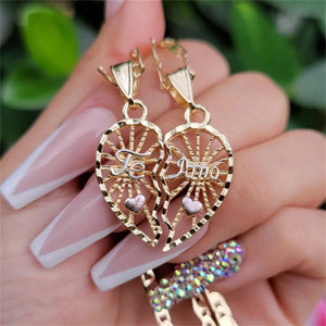 Pink Heart Pendant TE AMO Couple's Necklace Set