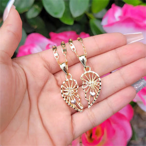 Pink Heart Pendant TE AMO Couple's Necklace Set
