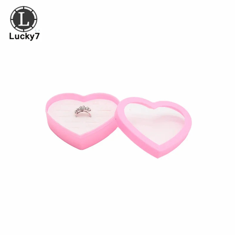 Pink Heart Ring Box 12 Slots Jewelry Storage Case Holder