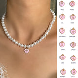 Zodiac Coin Charm Pearl Beaded Necklace Choker Girl Jewelry Gift