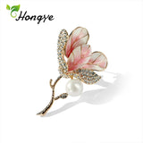 Pink Hibiscus Flower Female Brooch Pins with Rhinestone 24k Real Pins