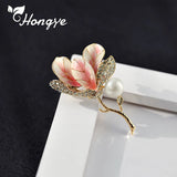 Pink Hibiscus Flower Female Brooch Pins with Rhinestone 24k Real Pins
