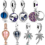 Hot Air Balloon Globe Palm Tree Silver Charm for Bracelet DIY Jewelry