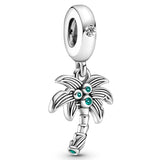 Hot Air Balloon Globe Palm Tree Silver Charm for Bracelet DIY Jewelry