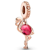 Pink Flamingo Charm Bead 925 Sterling Silver Bracelet DIY Jewelry